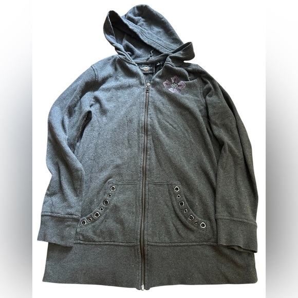 Harley-Davidson Gray Zip-Up Hoodie Sweatshirt - Picture 1 of 4